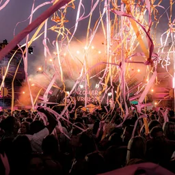 Festival crowd with confetti